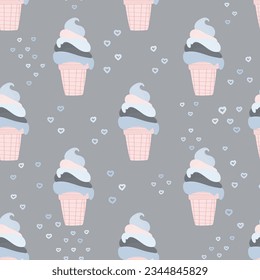 Ice cream seamless pattern. Vector background for design, textile, fabric, baby clothes