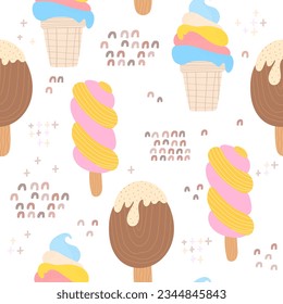 Ice cream seamless pattern. Vector background for design, textile, fabric, baby clothes