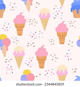 Ice cream seamless pattern. Vector background for design, textile, fabric, baby clothes