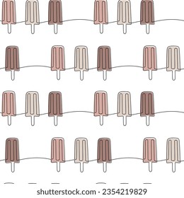 Ice cream seamless pattern vector. Caramel chocolate dessert. Line continuous hand drawn illustration. Outline backdrop. Popsicle background. Food wallpaper, kitchen print, poster, package design.