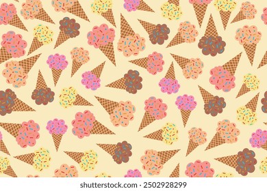 ice cream seamless pattern in vector for background, cover, fabric, wrapping, etc