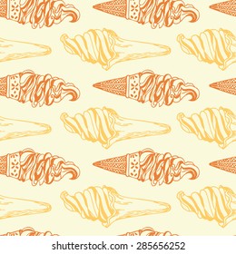 Ice cream seamless pattern. Vector texture in hand draw style. Vector illustration.