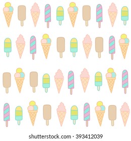 Ice cream seamless pattern. Vector hand drawn illustration