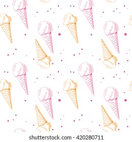 Ice cream seamless pattern. Vector illustration. Sketch.