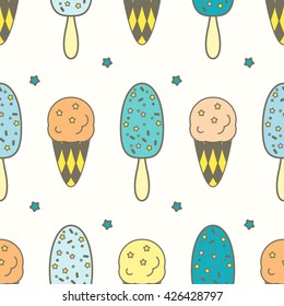 Ice cream seamless pattern. Vector illustration.