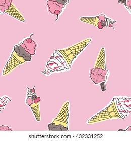 Ice cream seamless pattern vector illustration. Fabric, wrapping paper, wallpaper, packaging.