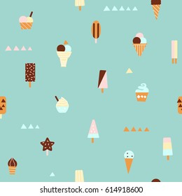 Ice cream seamless pattern in vector