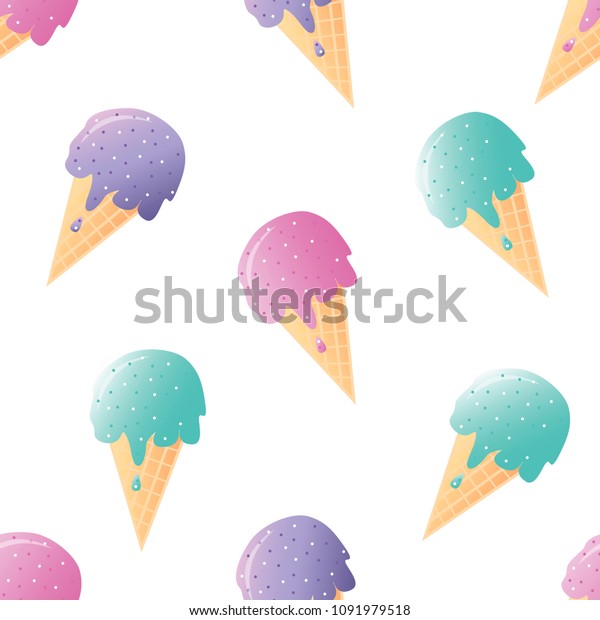 Ice Cream Seamless Pattern White Background Stock Vector Royalty