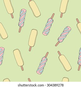 Ice cream seamless pattern,Ice cream pictogram, tasty dessert of various colors,