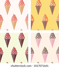 Ice Cream seamless patterns set. Vector ice-cream pop art style.