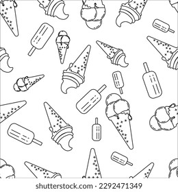 ice cream, seamless pattern,vectors, black and white