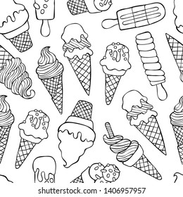 Ice cream. Seamless vector pattern (background).