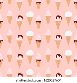 Ice cream. Seamless vector pattern. Icon of fruit pink ice cream on a stick in a flat style