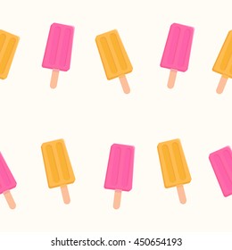 Ice cream seamless vector pattern on a white background.