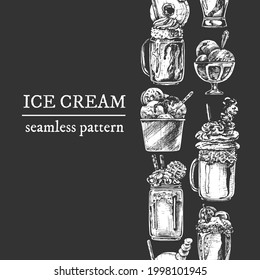 ice cream seamless vertical ribbon design for advertising white on black