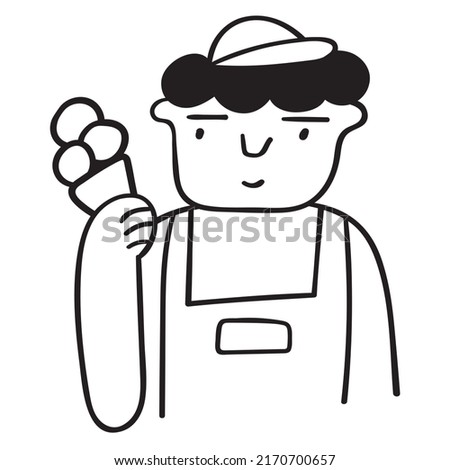 Ice cream seller. Outline vector icon on white background.