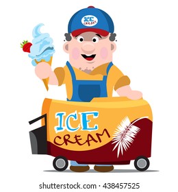 Ice cream seller. Professions color illustration. Cartoon character.