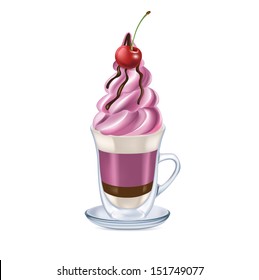 ice cream served in glass cup isolated on white