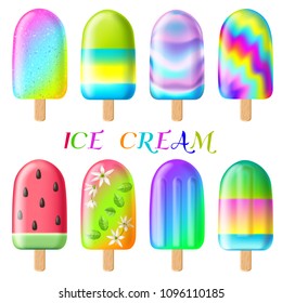 Ice cream set. 3d realistic vector illustration isolated on white background