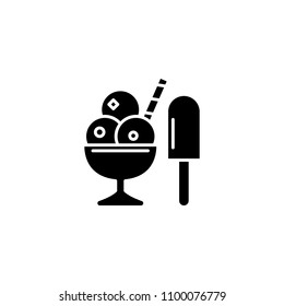 Ice cream set black icon concept. Ice cream set flat  vector symbol, sign, illustration.