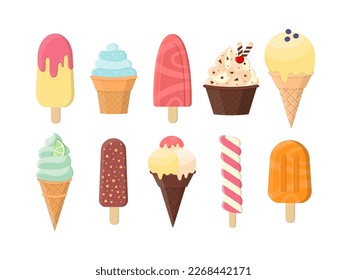 Ice Cream Set. Cartoon Vector Summer Sweets Collection. Cute Colorful Ice Cream.