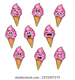 ice cream set cartoon vector expression