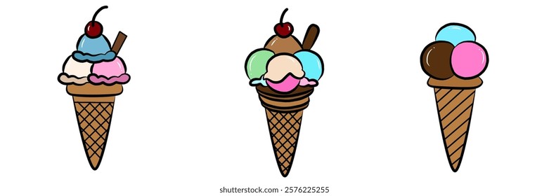 Ice cream set cartoon vector illustration. food icon isolated on white background. Flat Cartoon Style