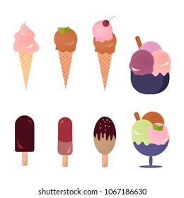 Ice cream set. Collection of 8 vector illustrations