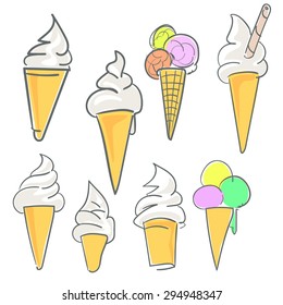 Ice cream set or collection in color