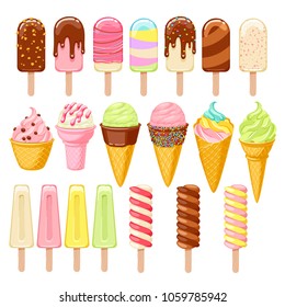 Conjunto de helados. Coloridos helados y paletas. Caramelos vectoriales.