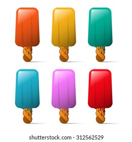 Ice Cream Set. Colorful Vector Ice Milk Collection Isolated on White Background.