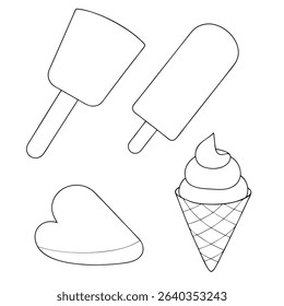 Ice cream set coloring page simple and minimal line art illustration on white background