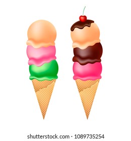 Ice cream. Set of ice cream cones 