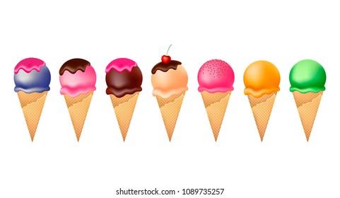 Ice cream. Set of ice cream cones 