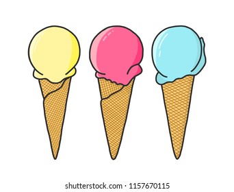 Ice cream set. Cute hand drawn illustration vector.