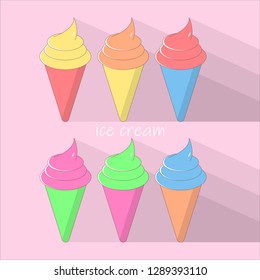 ice cream set of different colors beautiful icons six options yellow orange red purple green blue. vector