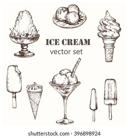 Ice cream set. Elements for the graphic design of menu for bars, restaurants, invitations, announcements.