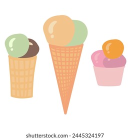 Ice cream set flat design with cones and boxes