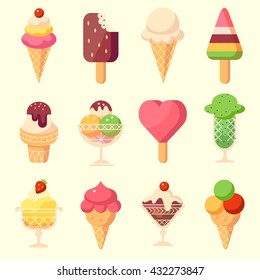 Ice cream set, flat design, vector illustration