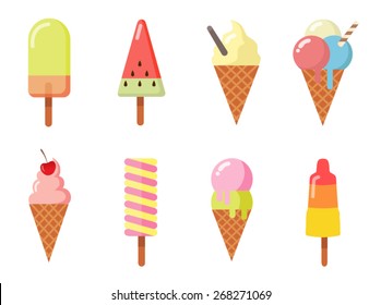 Ice Cream Set In Flat Style