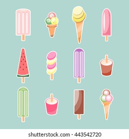 Ice cream set in flat style. Vector graphics.