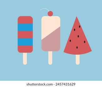 Ice cream set, food as an element for summer holiday, flat vector stock illustration for sstksummer