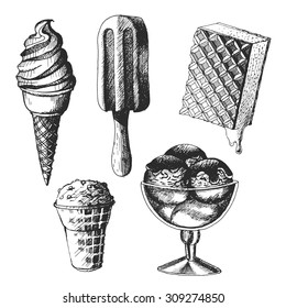 Ice Cream. Set Of Graphic Hand Drawn. Vector Illustration