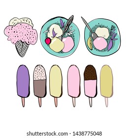 Ice cream set hand drawn illustration for your design