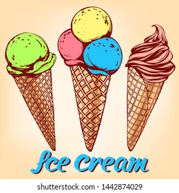 Ice cream set hand drawn vector illustration realistic sketch