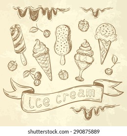 Ice Cream Set. Hand drawn vector illustrations