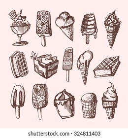 Ice Cream Set. Hand drawn vector illustrations.