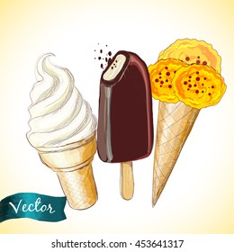 Ice cream set hand drawn vector illustration cartoon style
