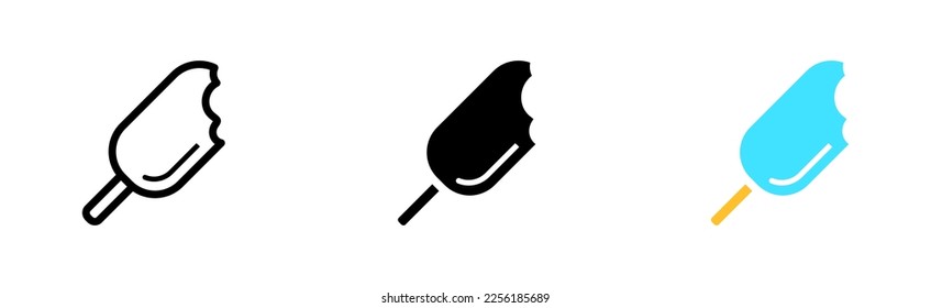 Ice cream set icon. Eskimo, cone, icing, cup, street food, cafe, dessert, sweet, delicious, glass, balls, cold, eating out. Vector icon in line, black and colorful style on white background