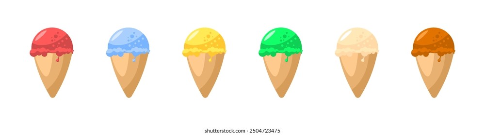 Ice cream set icons. All Flavors Icons. Flat style. Vector icons.